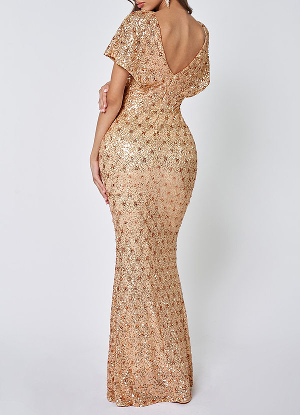 back Glam Sweetheart Champagne Sequin Maxi Dress