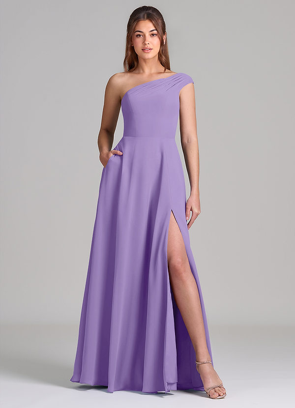 Azazie Melanie Bridesmaid Dresses Tahiti A-Line Off the Shoulder Chiffon Dress image1