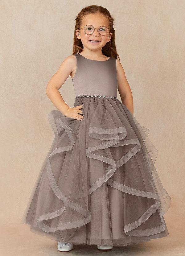 Azazie Sofia Flower Girl Dresses Taupe A-Line Beaded Tulle Dress image1