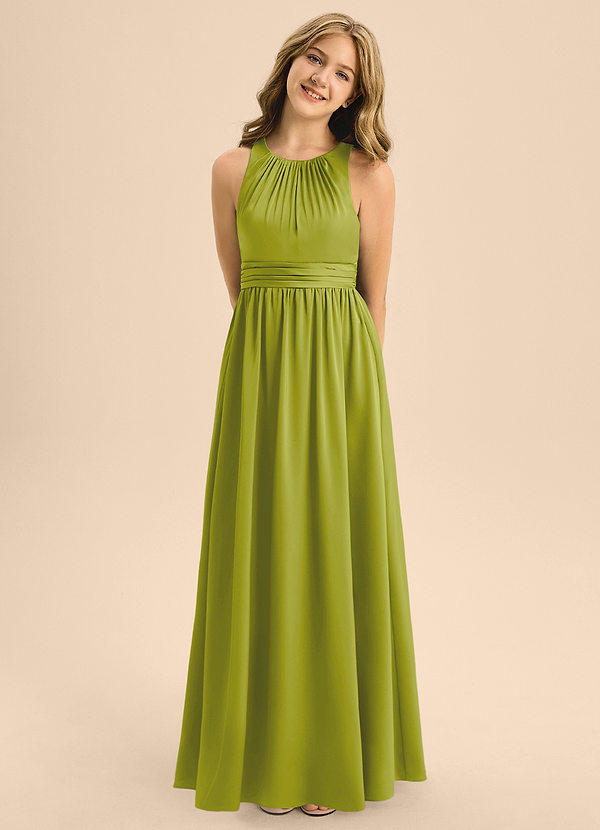 Jaylah Junior Lemongrass A-Line Pleated Stretch Satin Dress image1