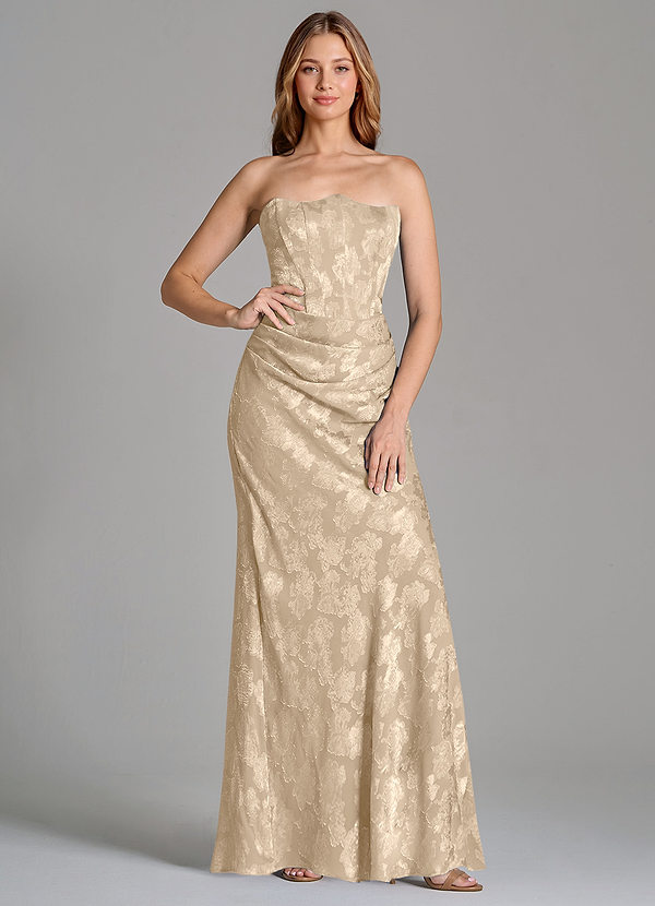 Azazie Ezrena Robes Demoiselle d'honneur Robe Sirène Convertible en Blumen-Burnout Sans bretelles Champagne image1