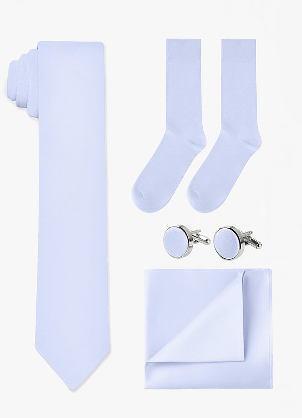 front Passendes Set aus Krawatte, Einstecktuch, Manschettenknöpfen und Socken