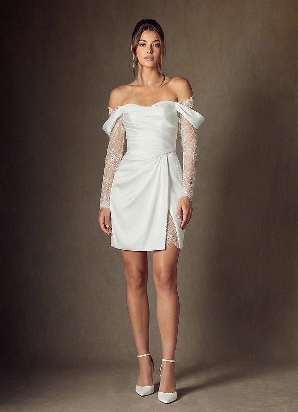 Azazie Alesya Wedding Dresses Diamond White A-Line Sweetheart Neckline Lace Dress image1