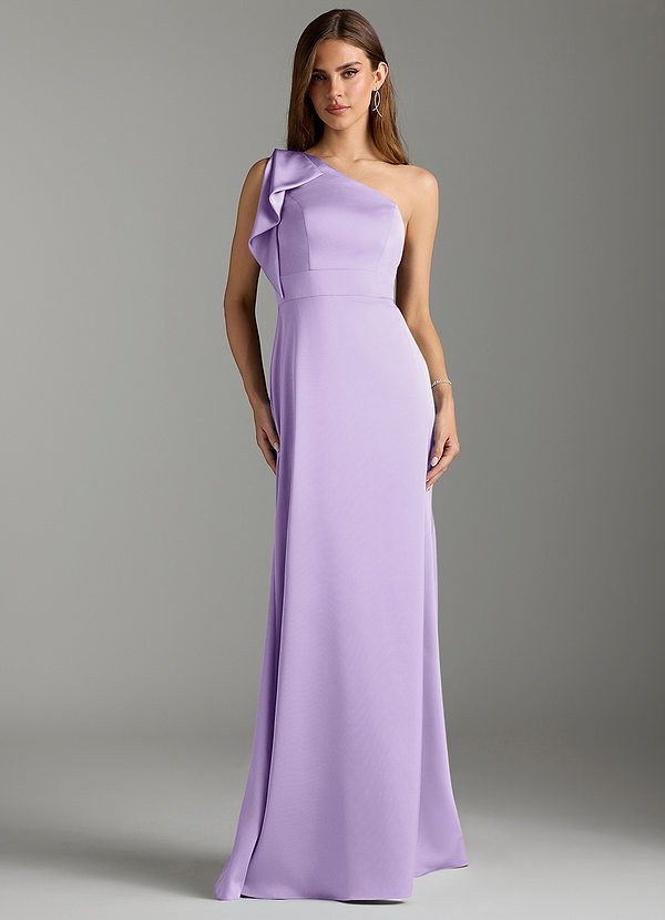 Azazie Rinna Bridesmaid Dresses Lilac Mermaid Ruched Stretch Satin Dress image1