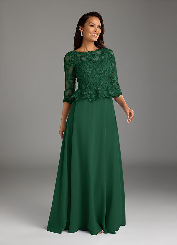 Azazie Averie Mother of the Brides Dresses Dark Green A-Line Boatneck Sequins Chiffon Dress image1