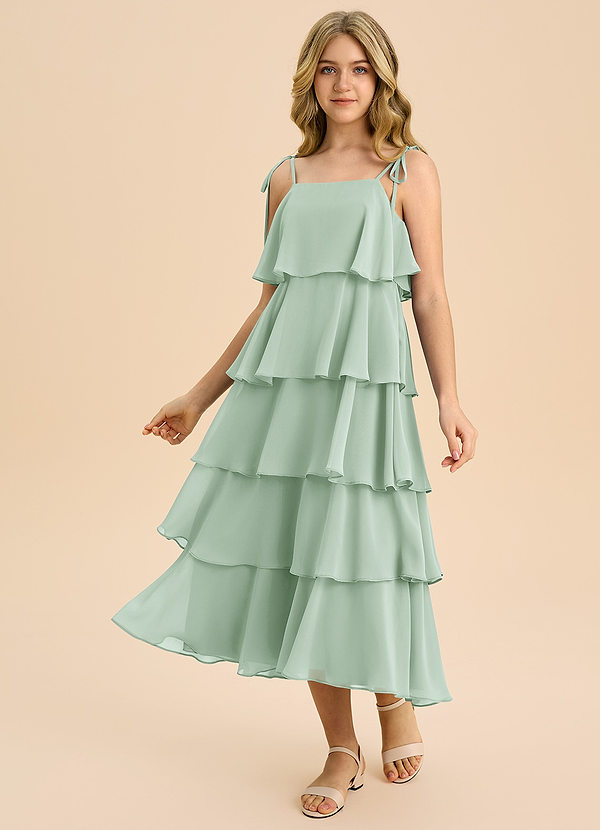 Azazie Shortcake Junior Vestido de Agave de Gasa de Corte en A con Lazo image1