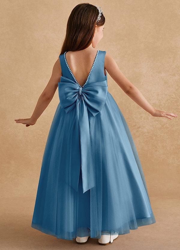 Azazie Cookie Flower Girl Dresses Steel Blue A-Line Bow Tulle Dress image1