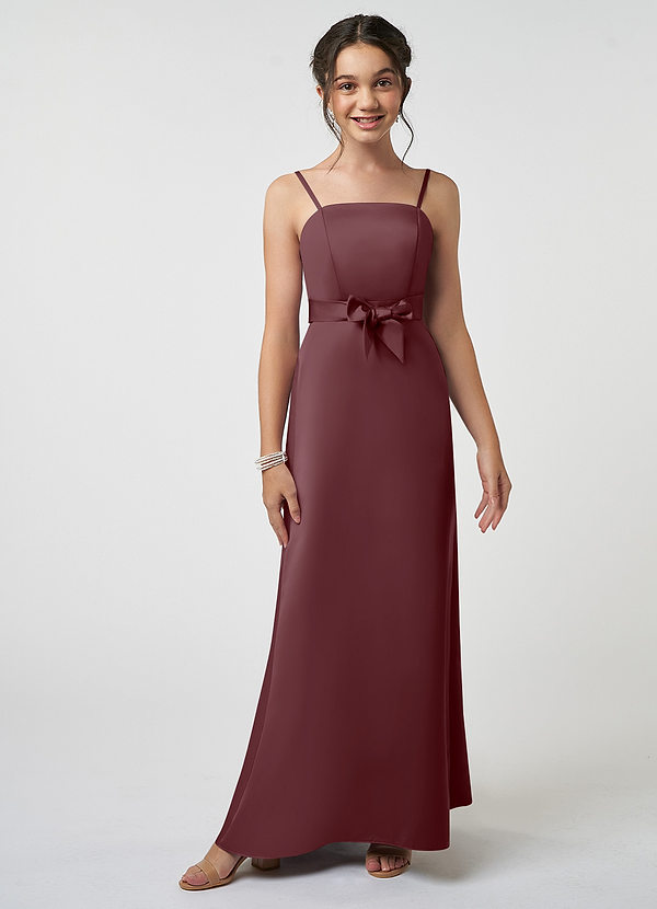 Azazie Anina Junior Robe Trapèze en Satin extensible Arc Sangria image1