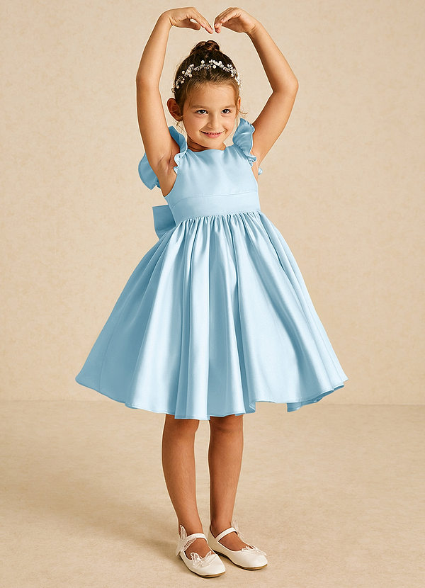 Azazie Tootsie Flower Girl Dresses Sky Blue A-Line Bow Matte Satin Dress image1