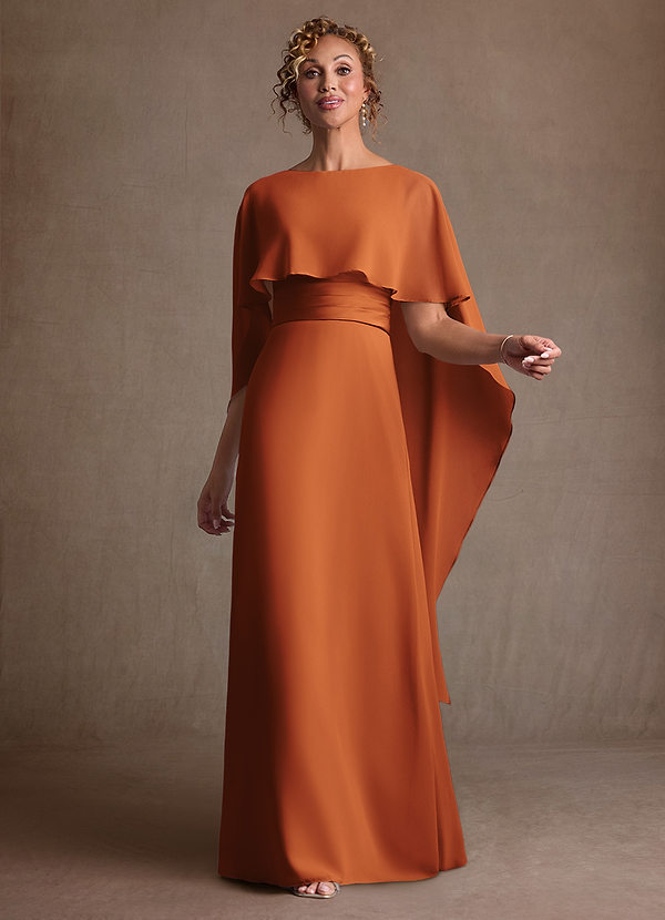 Azazie Marilla Robe Mère de la Mariée & du Marié Robe Trapèze en Mousseline de soie Plissée Cannelle image1