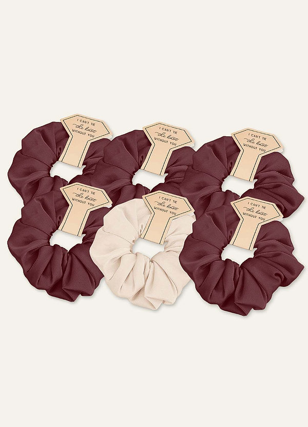 front Dopasowany kolor, sześcioczęściowy zestaw gumek do włosów dla druhny w mieszanym kolorze, z elastycznej satyny, w standardowym rozmiarze