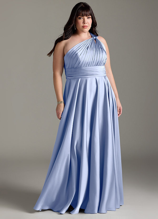Azazie Charlize Bridesmaid Dresses Ice A-Line One Shoulder Stretch Satin Dress image1