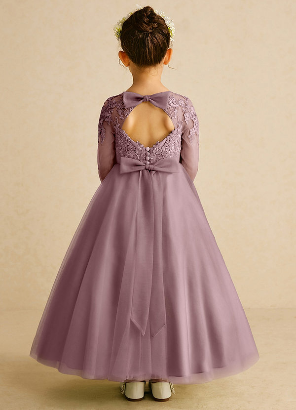Azazie Precious Blumenkinder Kleider A-Linie Spitze Tüll Kleid Altrosa image1