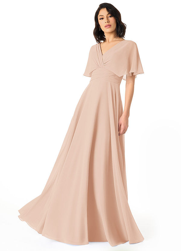 Azazie Pamela Bridesmaid Dresses English Rose A-Line V-Neck Pleated Chiffon Dress image1