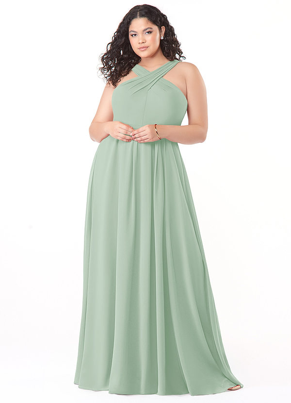 Azazie Dixie Bridesmaid Dresses Agave A-Line Halter Pleated Chiffon Dress image1