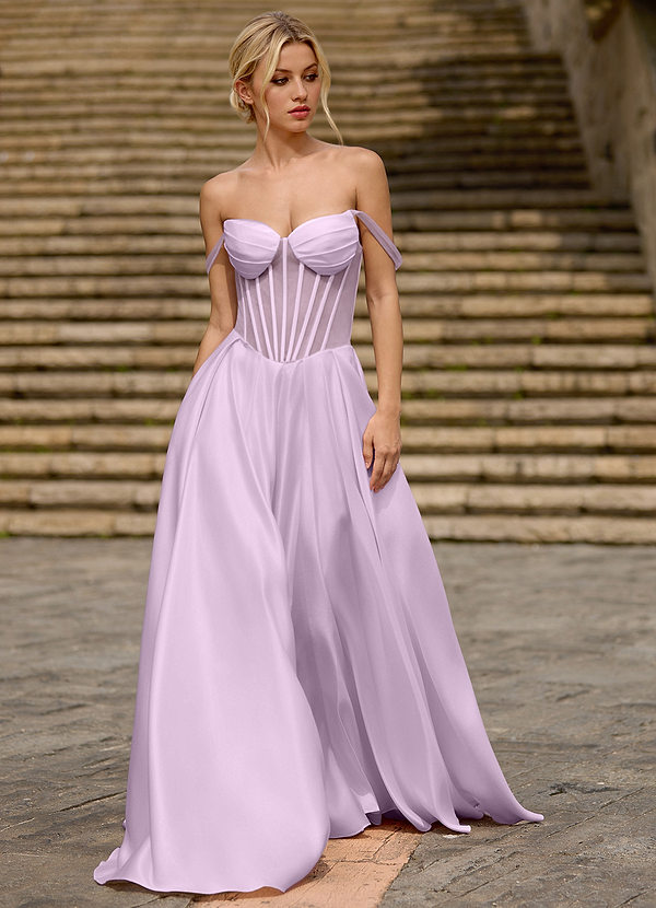 Heartshape Purple Corset Satin Prom Dress image1