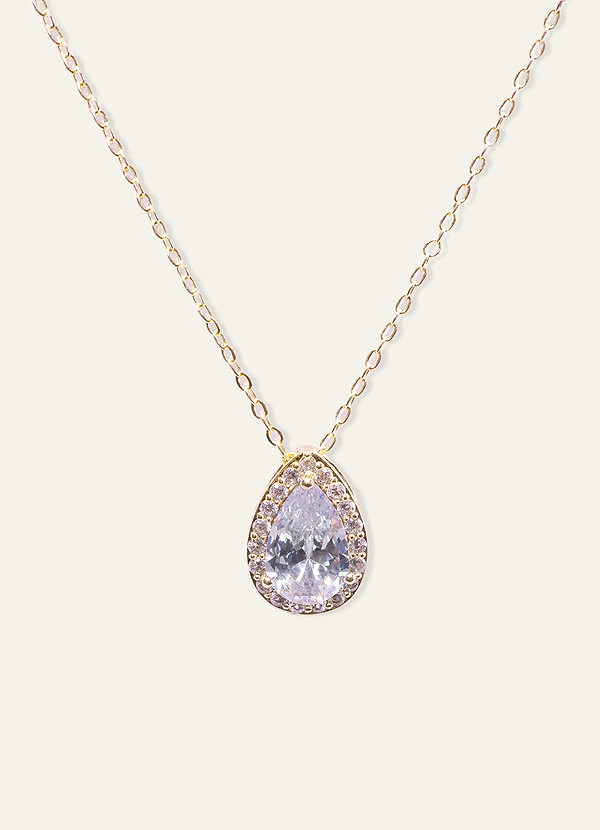 front Haloed Pear Cubic Zirconia Pendant Necklace