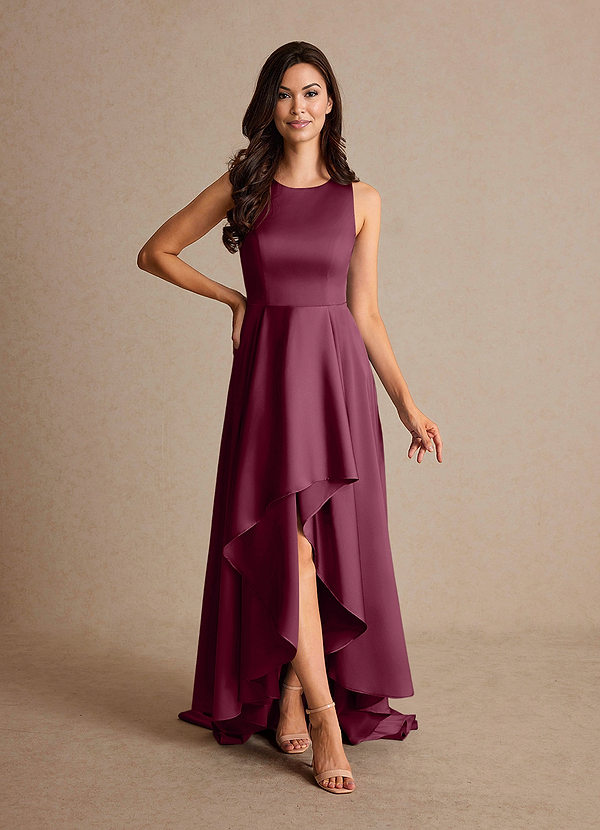 Azazie Niles Mother of the Brides Dresses Mulberry A-Line Trains Stretch Satin Dress image1