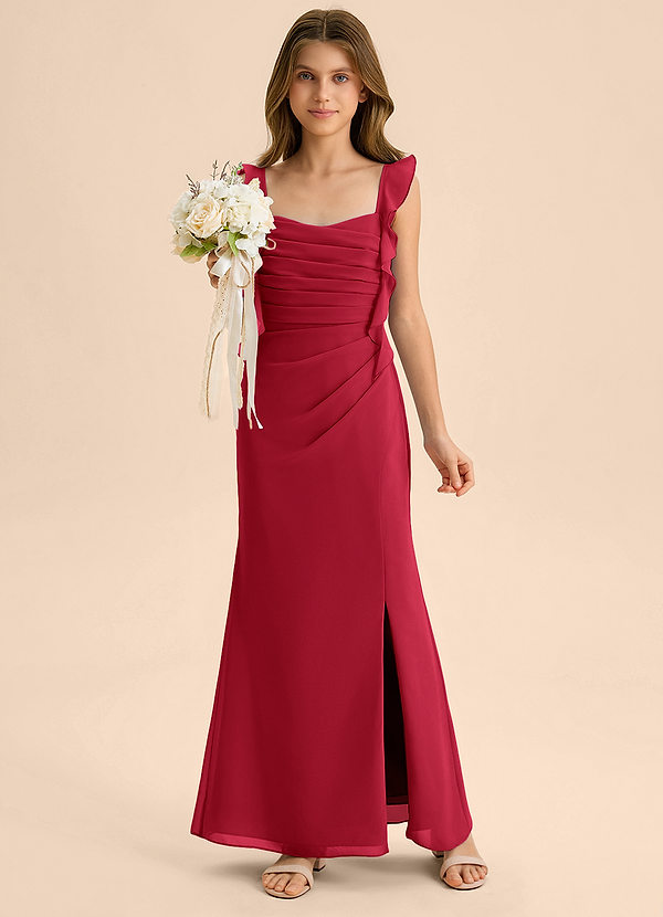 Azazie Jessamine Junior 인어 스윗하트 네크라인 쉬폰 플로어 길이 주니어 신부 들러리 드레스 image1