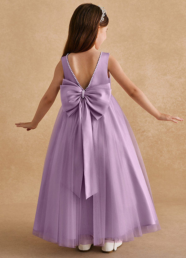 Azazie Cookie Blumenkinder Kleider A-Linie Schleifen Tüll Kleid Blauregen image1