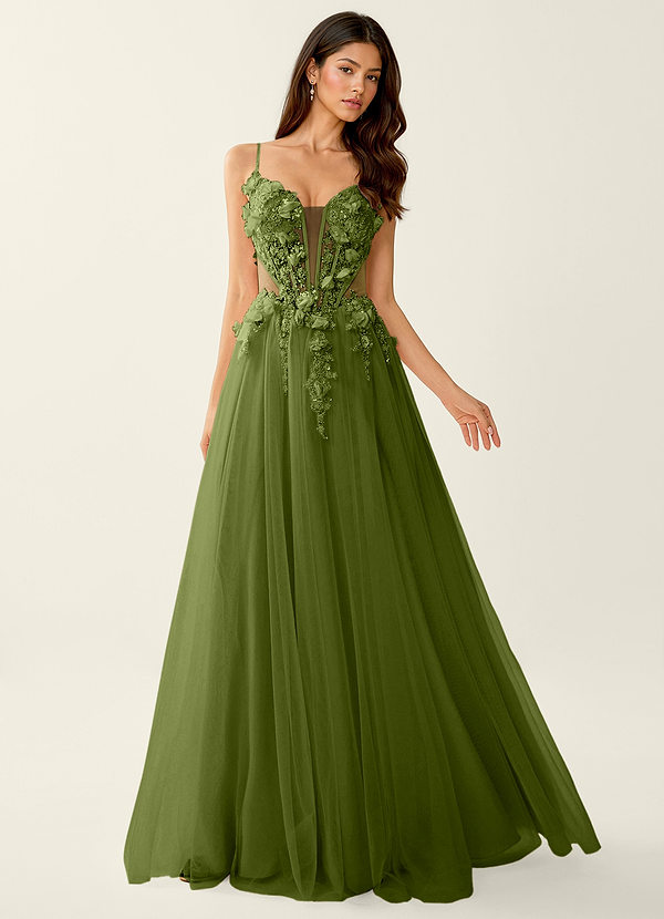 Eulalie Grøn 3D Blomster Korset Blondelukning Gallakjole image1