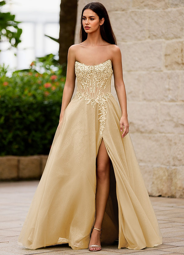 Brilliance Champagne Glitter Prom Dress image1