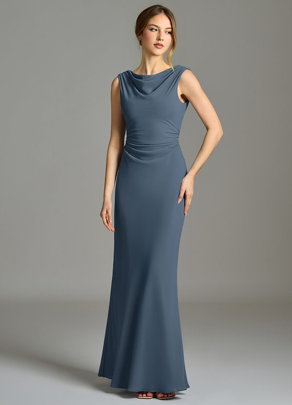 Azazie Kieryn Vestidos Dama de Honor Vestido de Neptuno de Gasa de Corte Sirena con Plisado image1