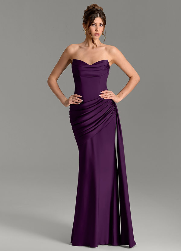 Azazie Zorah Vestidos de dama de honor Vestido Uva de Satén Elástico de Corte Sirena Convertible con Corsé image1