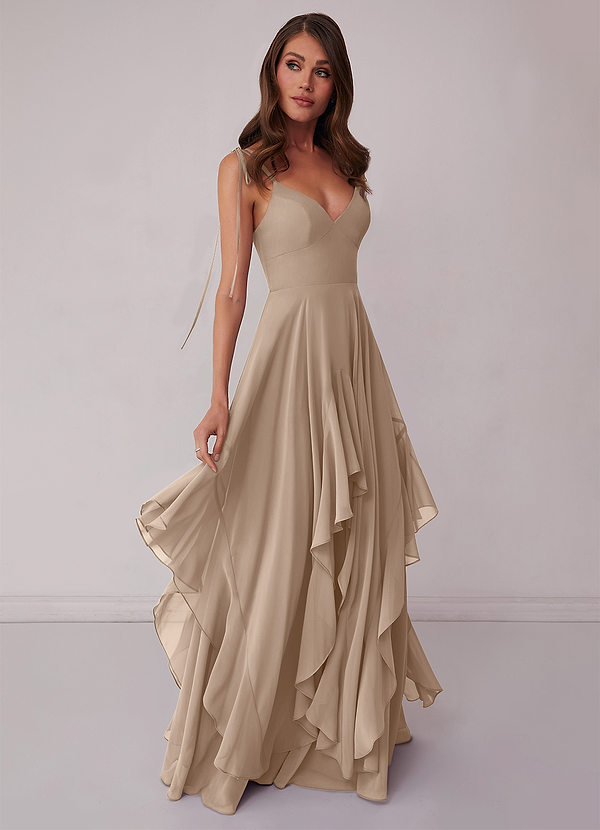 Barbie ♥ Azazie Bridesmaid Dresses Taupe A-Line Bow Chiffon Dress image1