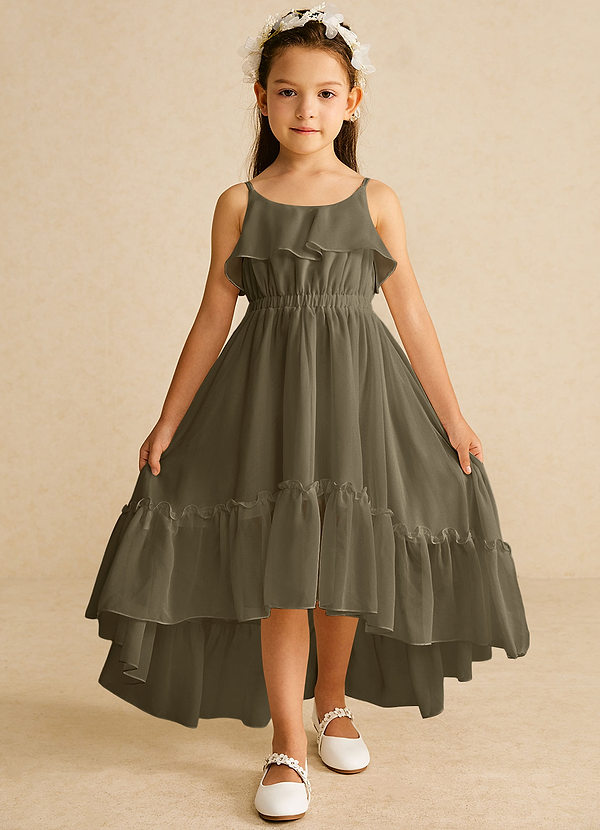 Azazie Karmen Flower Girl Dresses Willow Green A-Line Ruched Chiffon Dress image1