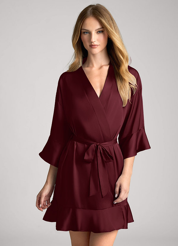 front Cabernet Ruffled Satin Robe