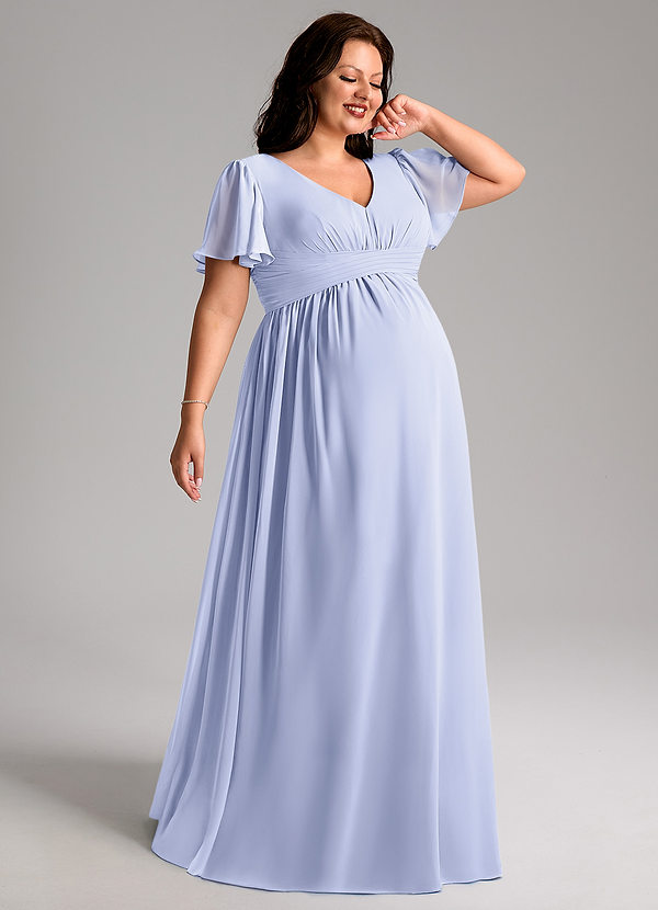 Azazie Verna Maternity Bridesmaid Dresses A-Line V-Neck Ruched Chiffon Floor-Length Dress image1