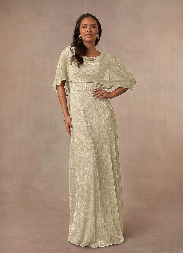 Azazie Loretta Mother of the Bride Dresses A-Line Cowl Cape Metallic Mesh Floor-Length Dress image1