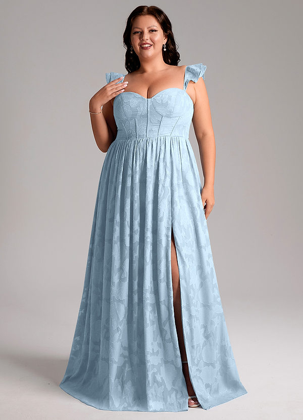 Azazie Denisse Bridesmaid Dresses Sky Blue A-Line Ruched Floral Burnout Dress image1