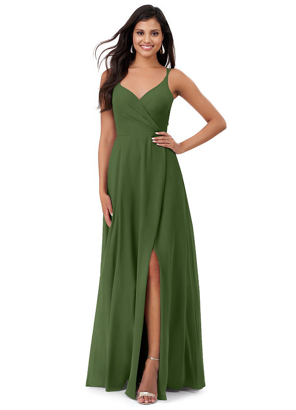 Azazie Lennon Bridesmaid Dresses Olive A-Line Lace Chiffon Dress image1