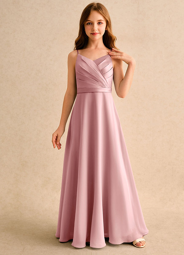 Azazie Umina Girls Formal Flower Girl Dresses Dusty Rose A-Line Pleated Matte Satin Dress image1