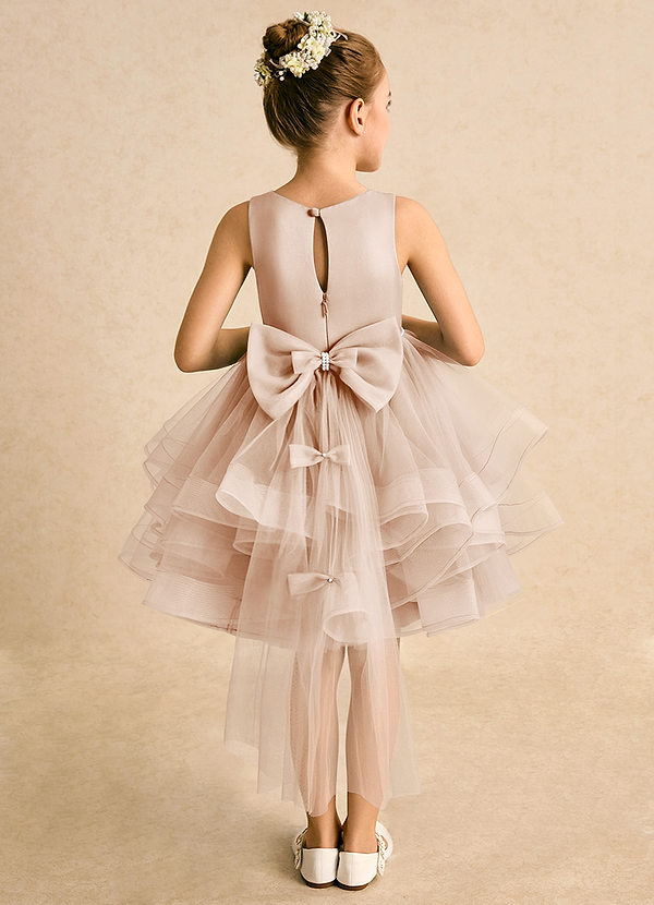 Azazie Tinie Blumenkinder Kleider Ballkleid Schleifen Tüll Kleid Englisches Rosa image1