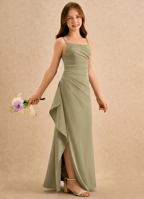 Azazie Cannoli Girls Formal Sukienki dla dziewczynek sypiących kwiaty Linia A Pofałdowany Szyfon Długość podłogi Sukienka image1
