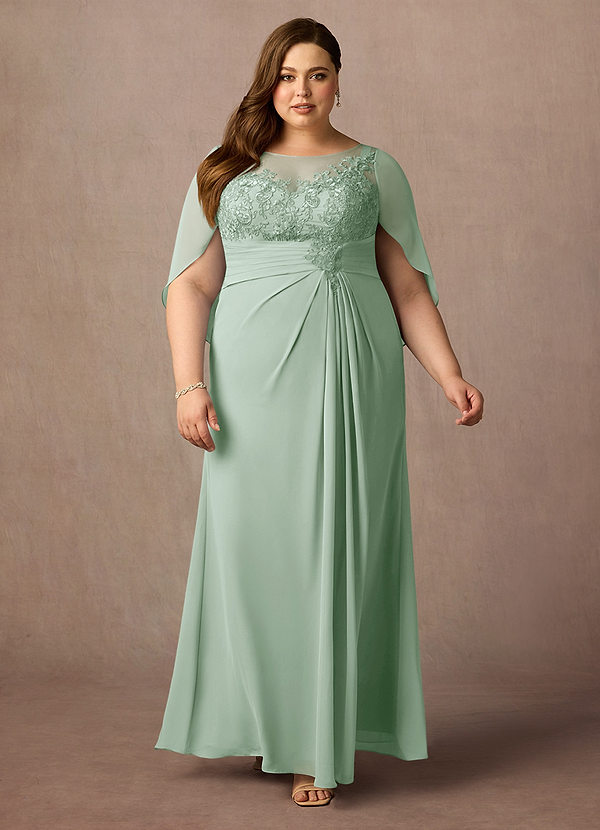 Azazie Hera Mother of the Brides Dresses Agave A-Line Lace Capelet Chiffon Dress image1