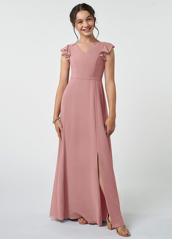 Azazie Claudine Junior Dusty Rose A-Line Pleated Chiffon Dress image1
