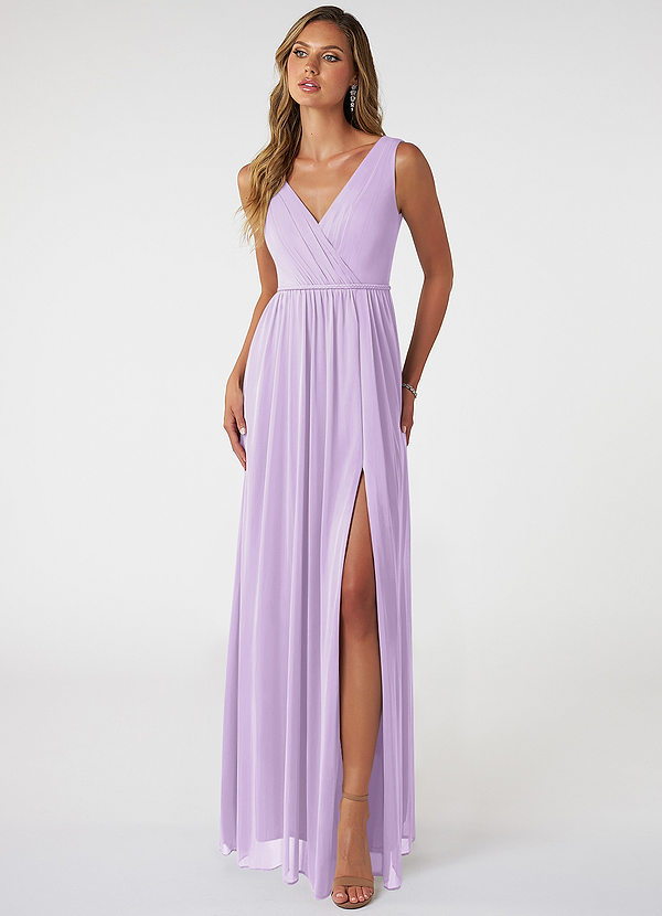 Azazie Tanicia Brautjungfernkleider A-Linie V-Hals Gefaltet Gittergewebe Kleid Flieder image1