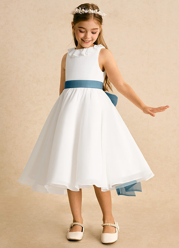 Azazie Dani Abiti da Ragazza di Fiori Abito A-Line in Chiffon Fiocco Avorio Bermuda image1