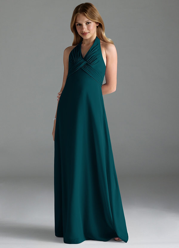 Azazie Tessie Junior Pine A-Line Pleated Chiffon Dress image1