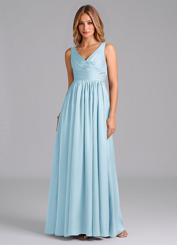 Azazie Keyla Vestidos Dama de Honor Vestido de Azul Cielo de Satén Elástico de Corte en A con Plisado image1