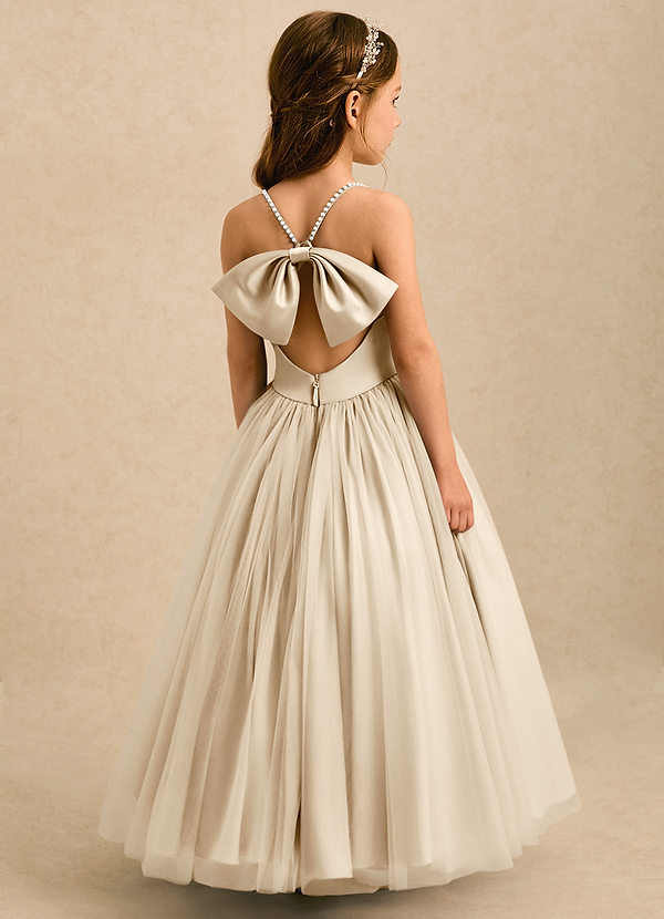 Azazie Aurora Blumenkinder Kleider A-Linie Schleifen Tüll Kleid Champagner image1