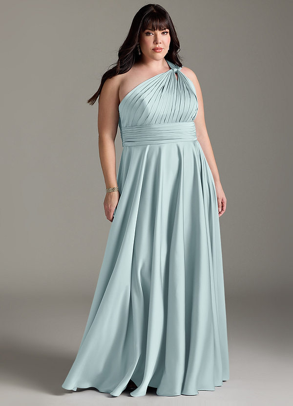 Azazie Charlize Bridesmaid Dresses Mist A-Line One Shoulder Stretch Satin Dress image1