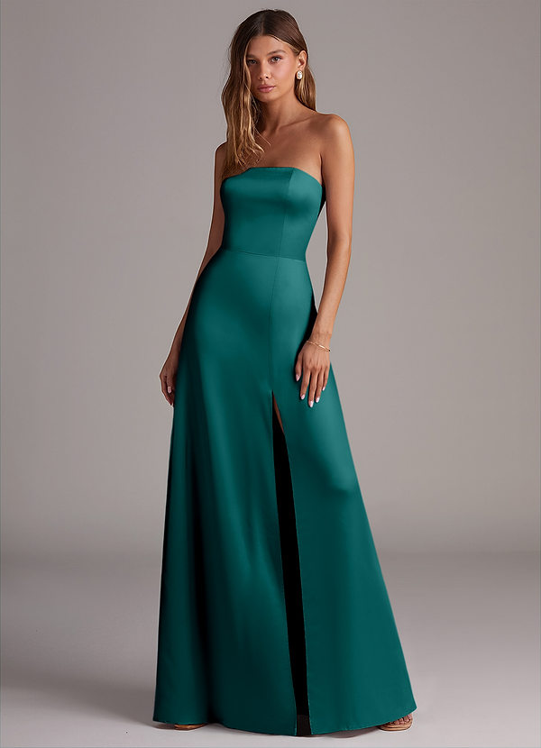 Azazie Wren Bridesmaid Dresses Peacock A-Line Strapless Stretch Satin Convertible Dress image1