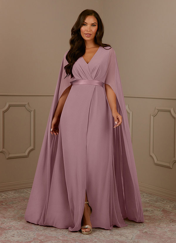 Azazie Isa Mother of the Bride Dresses Dusty Rose A-Line V-Neck Pleated Chiffon Dress image1