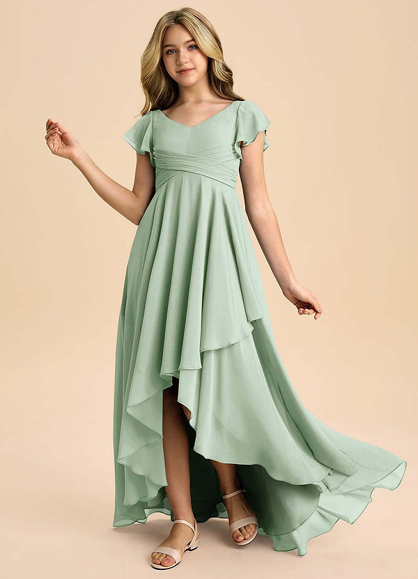 Azazie Caria Junior Agave A-Line Pleated Chiffon Dress image1