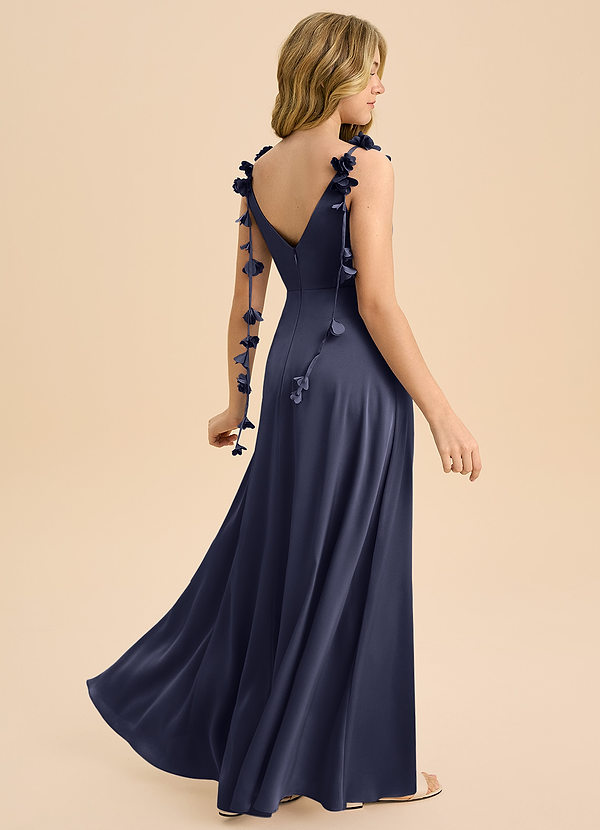 Azazie Gumdrop Junior Stormy Empire Pleated Stretch Satin Dress image1